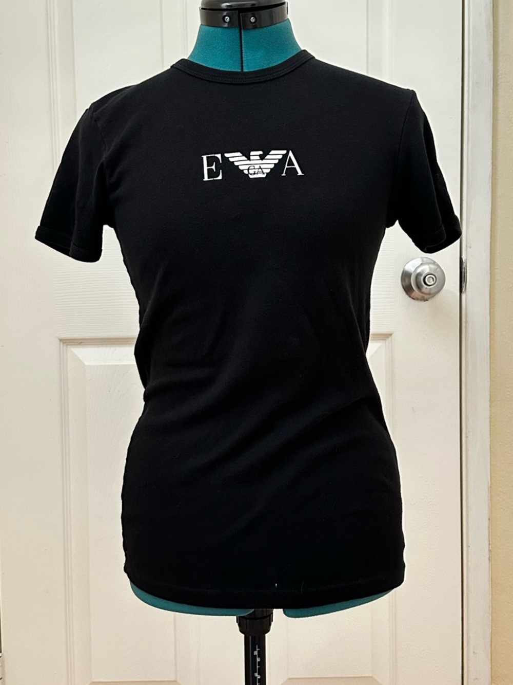 Emporio Armani Sz S Unisex Black Short-Sleeve Tee with White Eagle Logo